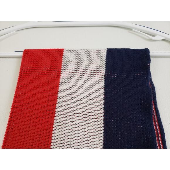 ()4) VTG Knitmakers USA Knit Scarf 80" Red, White & Blue Stripe Fringe Patriotic - Picture 5 of 7